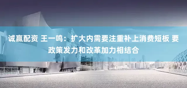 诚赢配资 王一鸣:扩大内需要注重补上消费短板 要政策发力和改革加力相结合